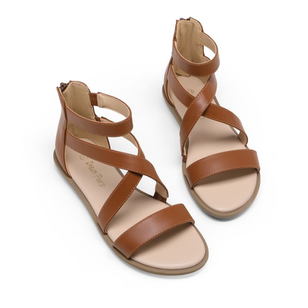 Girls Strappy Gladiator Flat Sandals - BROWN - 1